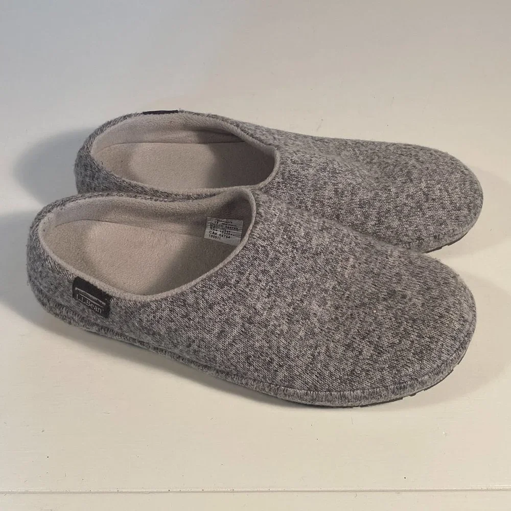 LL Bean Gray Sweater Fleece Mule Slippers Women Size 11 M